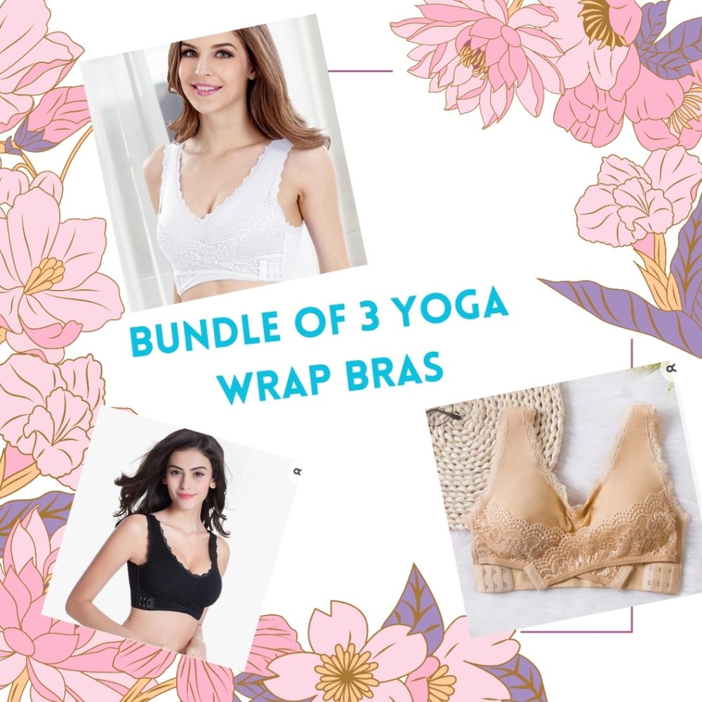 Bundle of 3 Sports Bra, With Wrap Feature, Push Up, Black, Nude, White